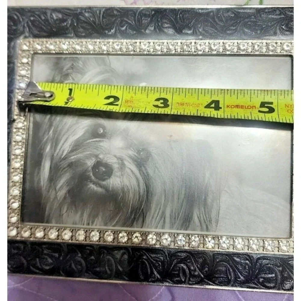 Black Scrollwork Rhinestone Picture Frame‎ 4x6 Tabletop Decorative Silver Trim